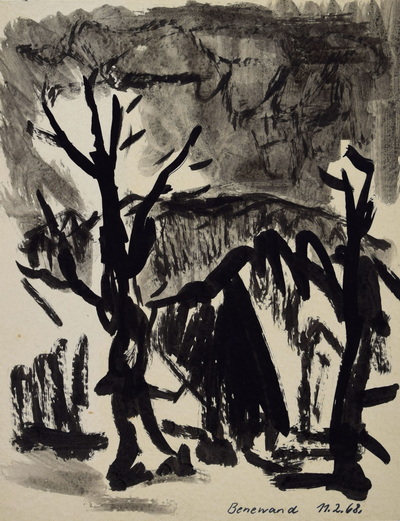 Konrad Sommer, Benediktenwand, 11.2.1968, Tusche auf Papier, bez. u.r.: Benewand 11.2.68. 