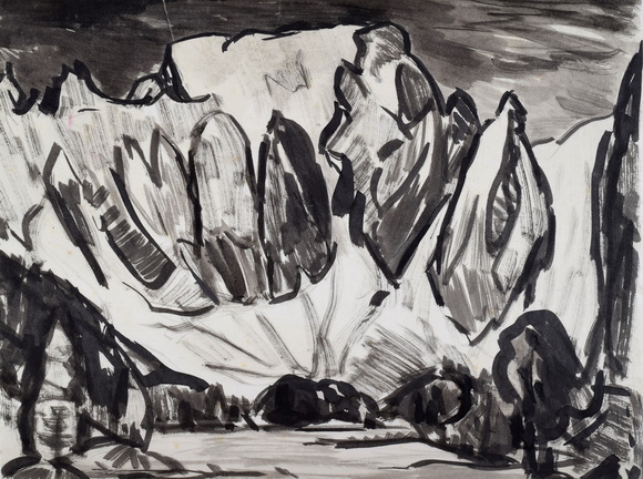 Konrad Sommer, Westwand des Hohen Göll, um 1969, Tusche auf Papier, 28,7 x 38,5 cm 